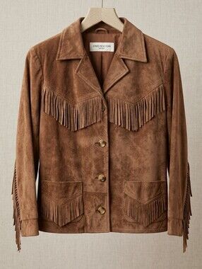 Jones New York Tan Suede Fringe Button Jacket